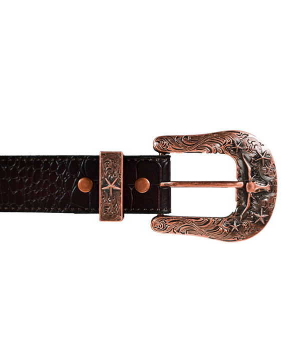 Chocolate Brown Leather Belt with Longhorn Buckle