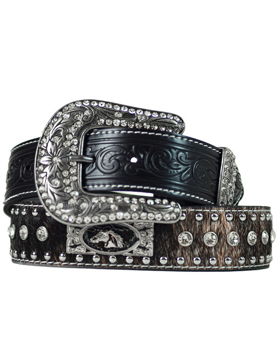 Rhinestone Leather Fur Belt