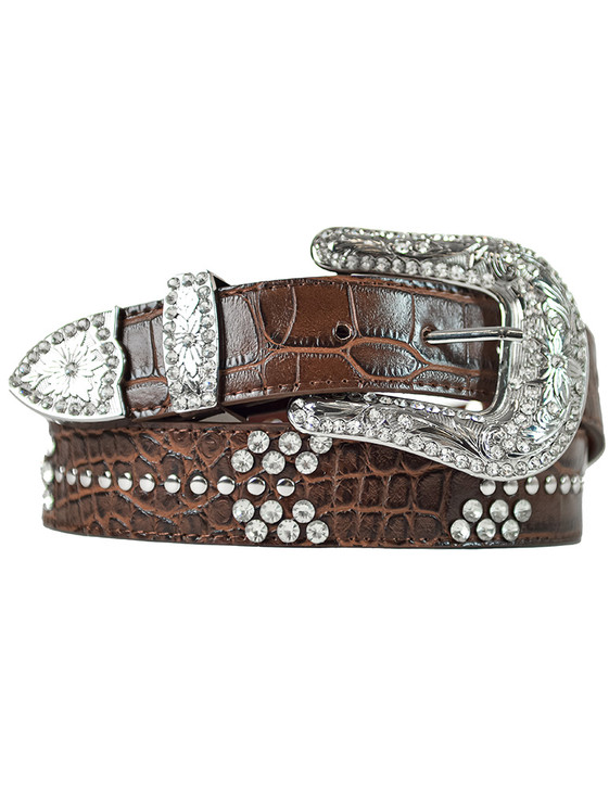 Studded Brown Leather Arrow Belt