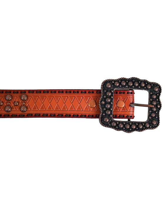 Studded Ginger Brown Leather Belt