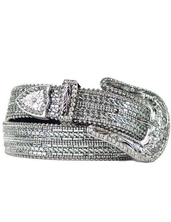 Silver Rhinestone Leather Belt