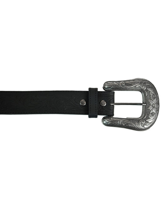 Embossed Black Leather Belt
