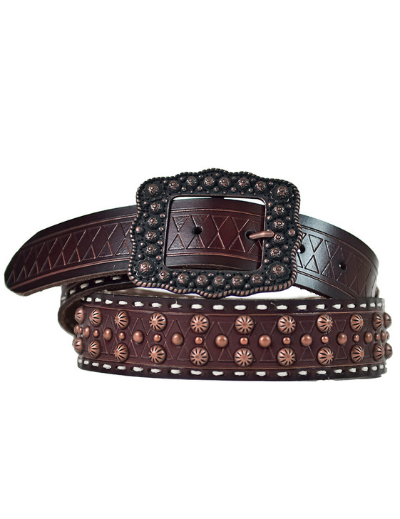 Studded Chocolate Brown Leather Belt