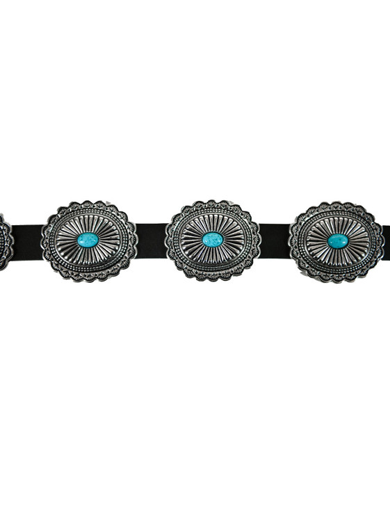 Turquoise on Concho Leather Belt