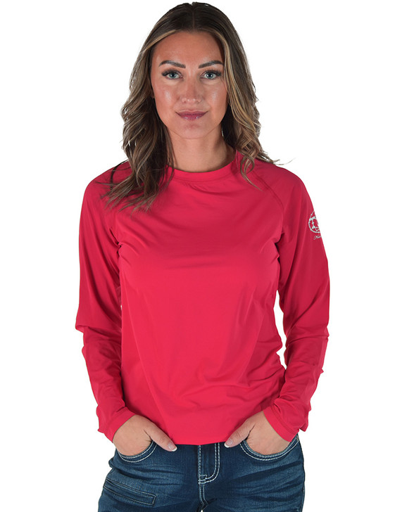 Red Long Sleeve Cooling Breathe Tee Lightweight High Stretch