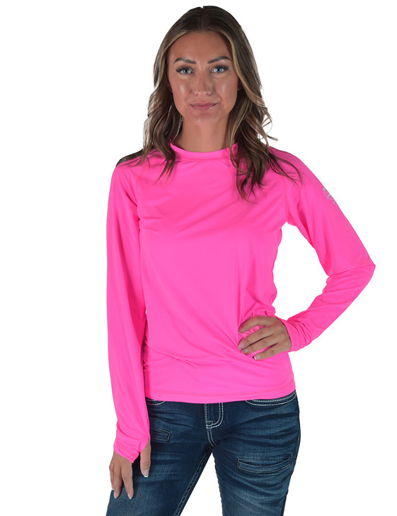 Hot Pink Long Sleeve Cooling Breathe Tee Lightweight High Stretch