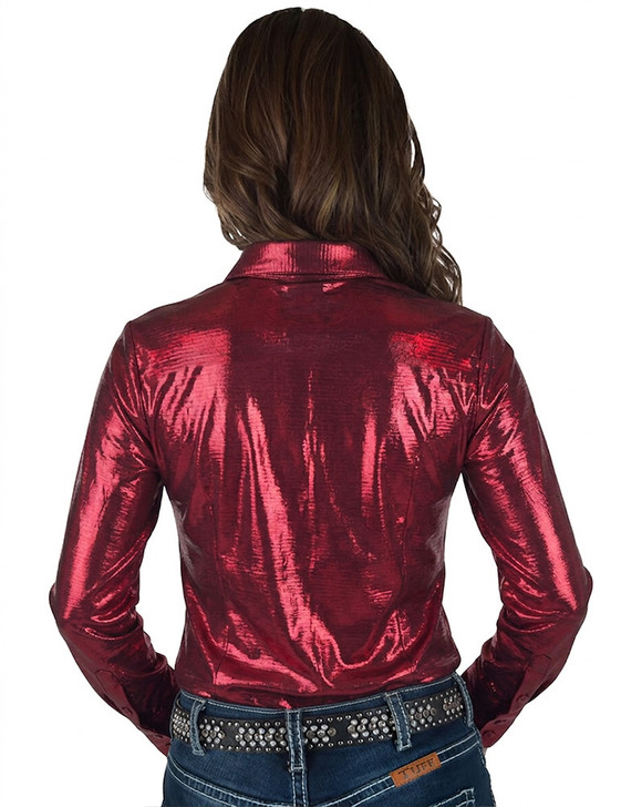 Red Holographic Pullover Button Up Midweight & Medium Stretch