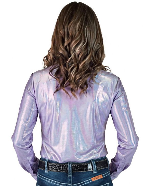 Lavender Mist Holographic Pullover Button Up lightweight medium stretch