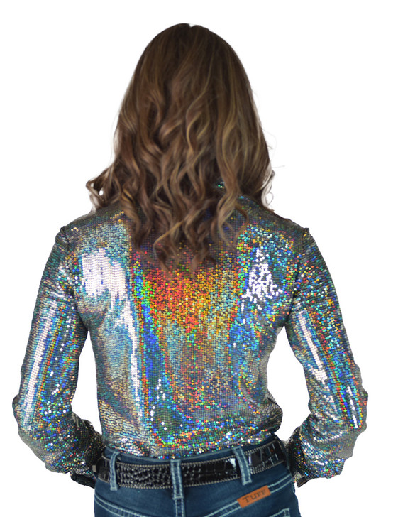 Crystal Ball Sequin Pullover Button Up medium weight & stretch