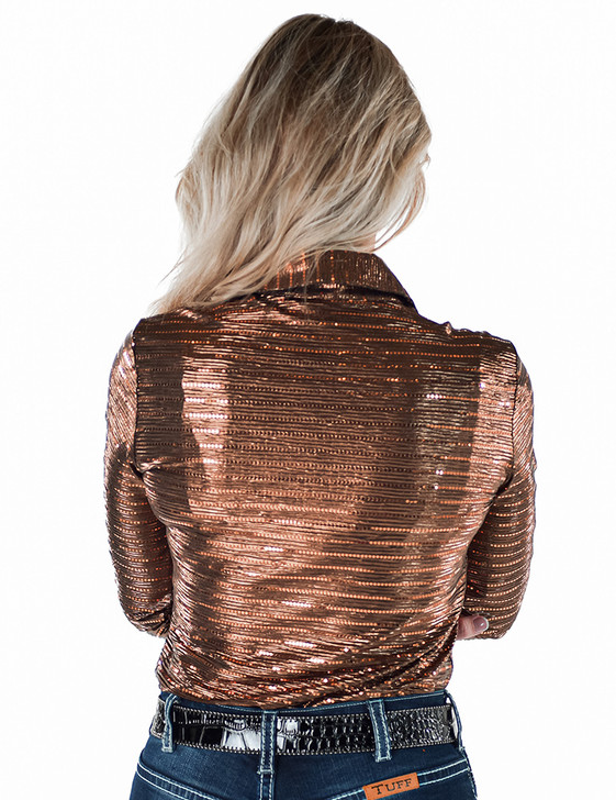 Copper Shimmer with Copper Sequins Pullover Button Up