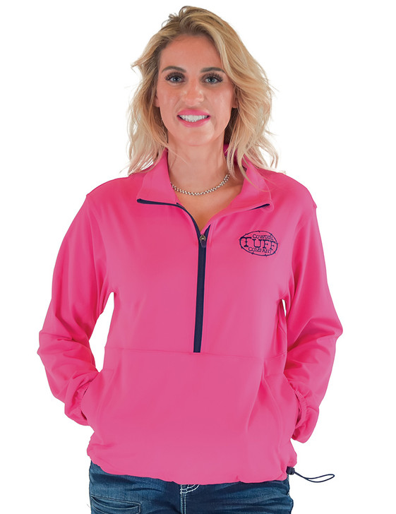 Pink Athletic Stretch 1/2 Zip Cadet with pouch pocket with Navy embroiered logo