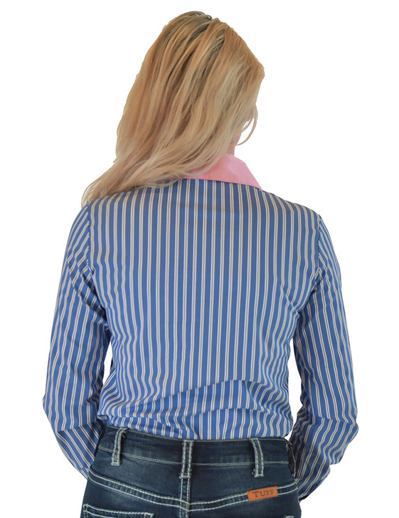 Blue & White Structured Pin Stripes Pullover Button Up