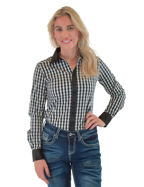 Black & White Structured Plaid Pullover Button Up