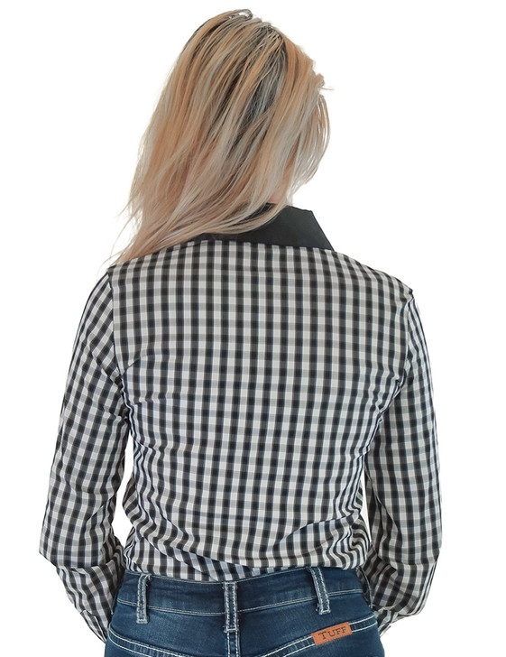 Black & White Structured Plaid Pullover Button Up