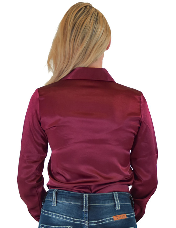 Burgundy Satin Pullover Button Up