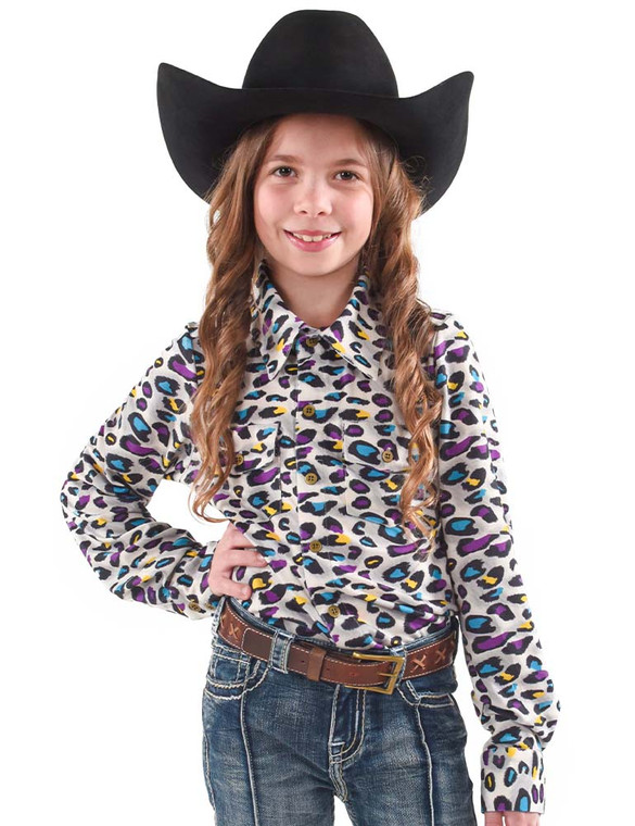 Girl's Pullover Button-Up (purple yellow turquoise leopard print)