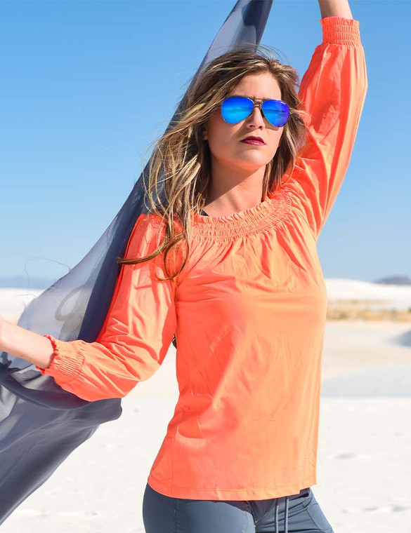 Breathe Instant Cooling UPF flowy blouse with open sleeves (tangerine)