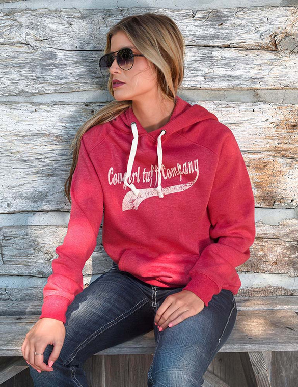 CTC branded UNISEX pullover hooded sweatshirt (red with cream print)