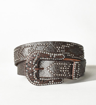 Brown Leather Belt with Rhinestone Studded Arrows and  display picture 1