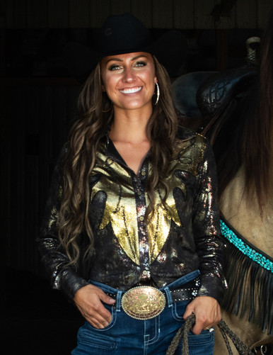 Cowgirl Tuff Pullover Arena Shirt - Denim With Western Swirl Embroidery main image 1