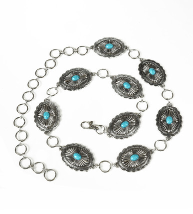 Turquoise Stone Concho Chain Belt - Cowgirl Tuff Co. & B  display picture 1