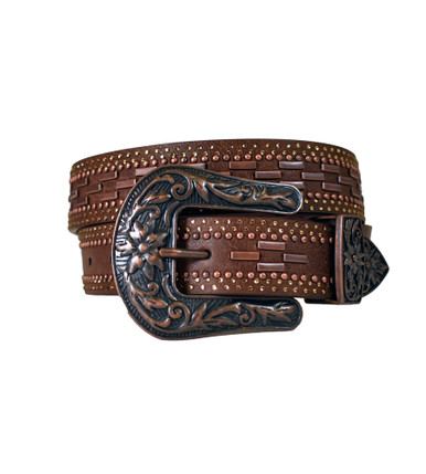 Brown Nickel Studded Bohemian Belt CLEARANCE - Brown Vintage Studded Belt - B004 - Double J  main image 4