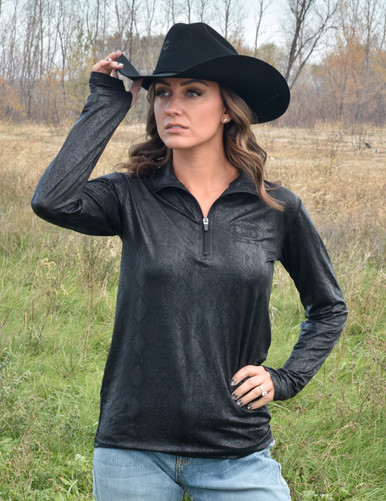 Quarter Zip Cadet (Black Snakeskin Mid-Weight Jersey With Black