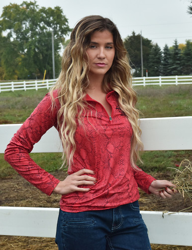 Quarter Zip Cadet (Red Snakeskin Mid-Weight Jersey With Black