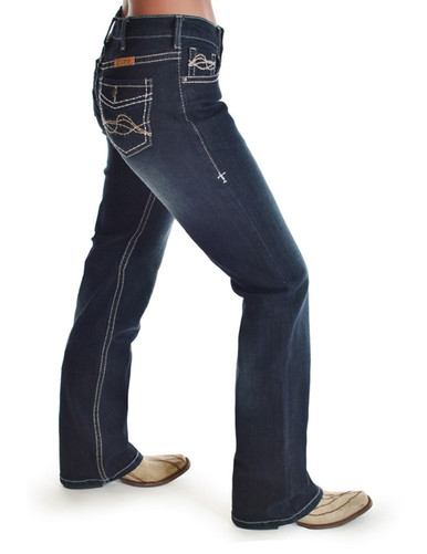 【WONDER WONDER】Western Stud Embroidery Long Wide Denim Pt Rodeo Girl by Liz Jeans ~ Tribal | Henderson's Western Store