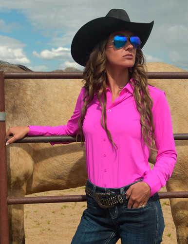 Cowgirl Tuff Pullover Arena Shirt - Dark Purple Iridescent Swishes Over Black