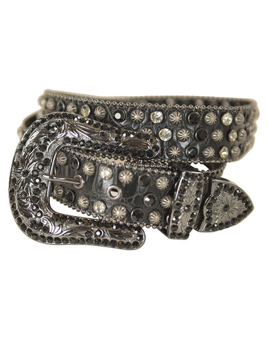 Parachute Studded BLACK Rhinestone Leather Belt - Cowgirl Tuff Co