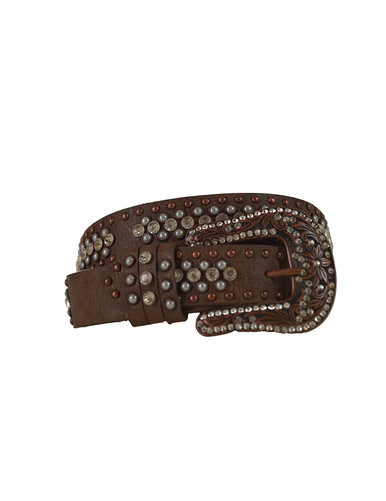 Brown Leather Studded Belt with Pearl Rivets - Cowgirl Tuff Co