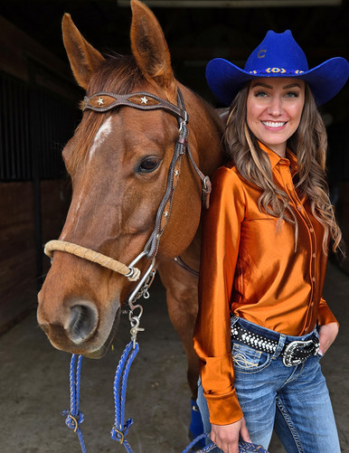 Cowgirl Tuff Pullover Arena Shirt - Copper Satin with Jersey Paisley main image 1