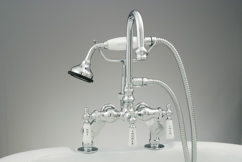 Deck Mount Goosneck Tub Faucet w/ Handheld Shower