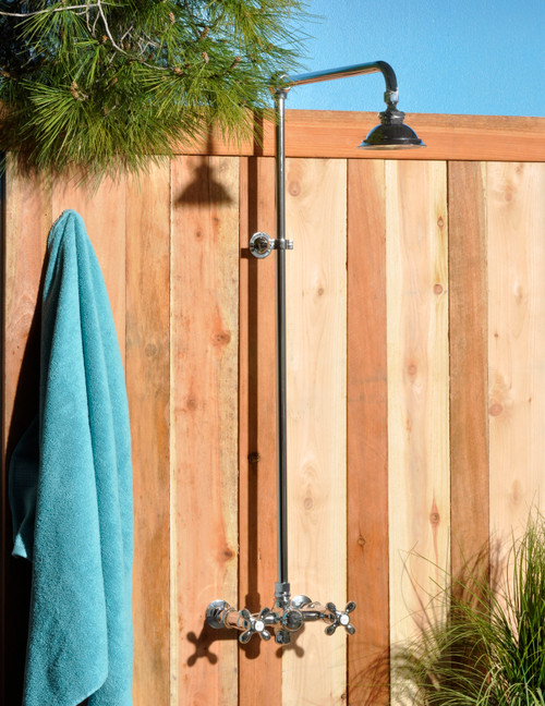 Outdoor Exposed Shower Set w/ Temperature Handles & Soap Dish
