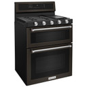 Kitchenaid® 30-Inch 5 Burner Gas Double Oven Convection Range KFGD500EBS