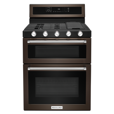 Kitchenaid® 30-Inch 5 Burner Gas Double Oven Convection Range KFGD500EBS