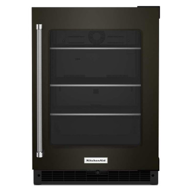 Kitchenaid® 24" Undercounter Refrigerator with Glass Door and Shelves with Metallic Accents and PrintShield™ Finish KURR314KBS