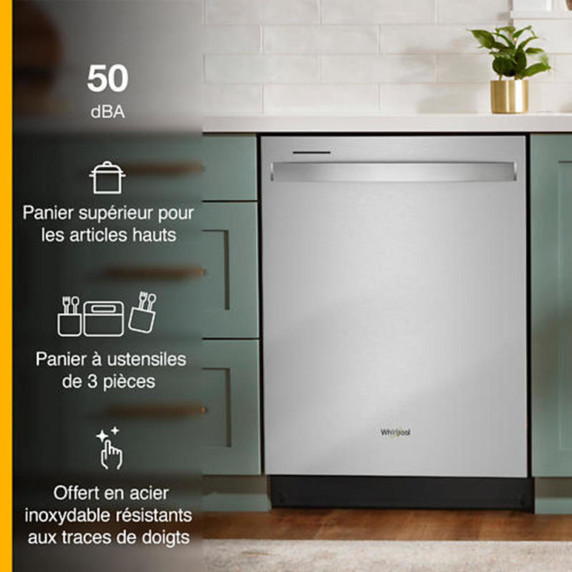 Whirlpool® 24” Stainless Steel Dishwasher with AI Intelligent Wash and Tall Top Rack WDT740SALZ