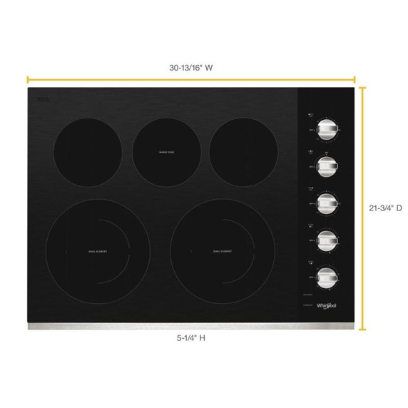 Whirlpool® 30-inch Electric Ceramic Glass Cooktop with Two Dual Radiant Elements WCE77US0HS