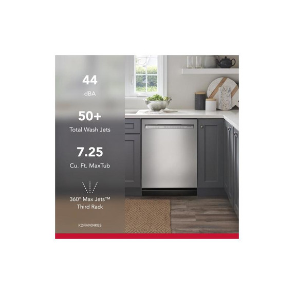 Kitchenaid® 44 dBA Dishwasher in PrintShield™ Finish with 360° Max Jets™ Third Rack KDFM404KPS
