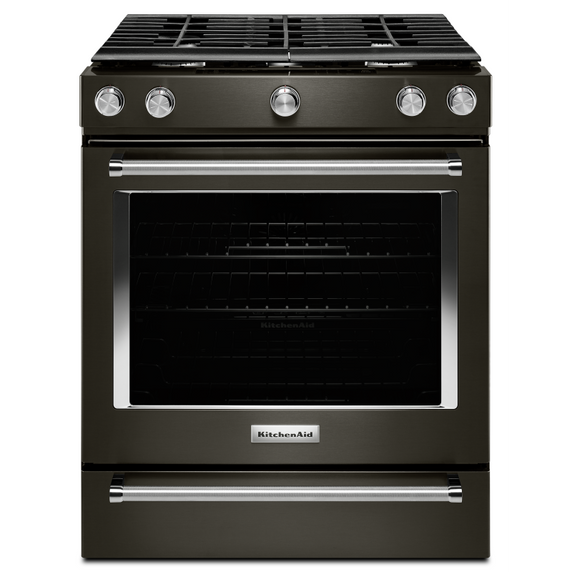 Kitchenaid® 30-Inch 5-Burner Gas Slide-In Convection Range KSGG700EBS