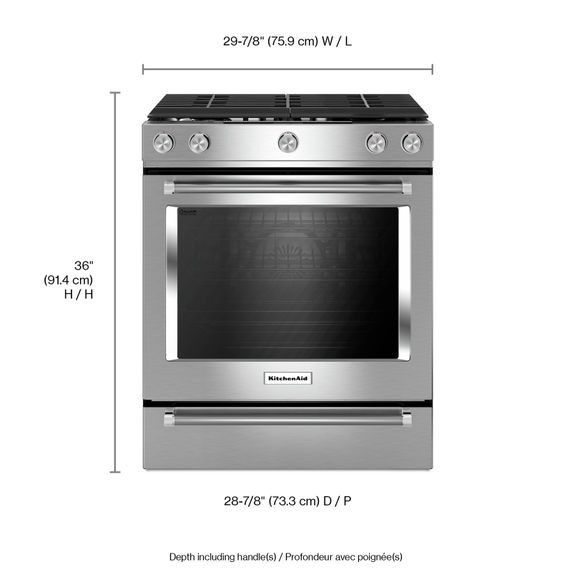 Kitchenaid® 30-Inch 5-Burner Gas Slide-In Convection Range KSGG700ESS