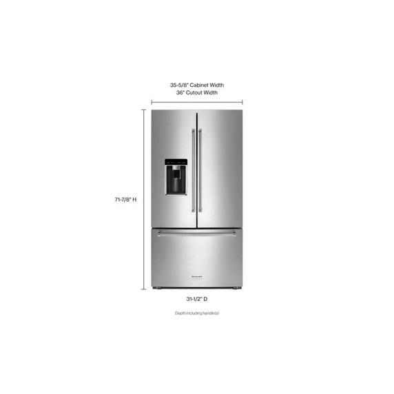 Kitchenaid® 23.8 cu. ft. 36" Counter-Depth French Door Platinum Interior Refrigerator with PrintShield™ Finish KRFC704FPS Kitchenaid® 23.8 cu. ft. 36" Counter-Depth French Door Platinum Interior Refrigerator with PrintShield™ Finish KRFC704FPS