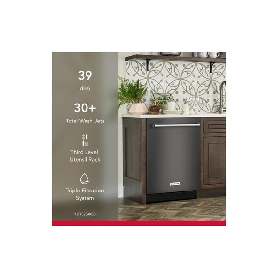 KitchenAid® 39 dBA Dishwasher in PrintShield™ Finish with Third Level Utensil Rack KDTE204KBS