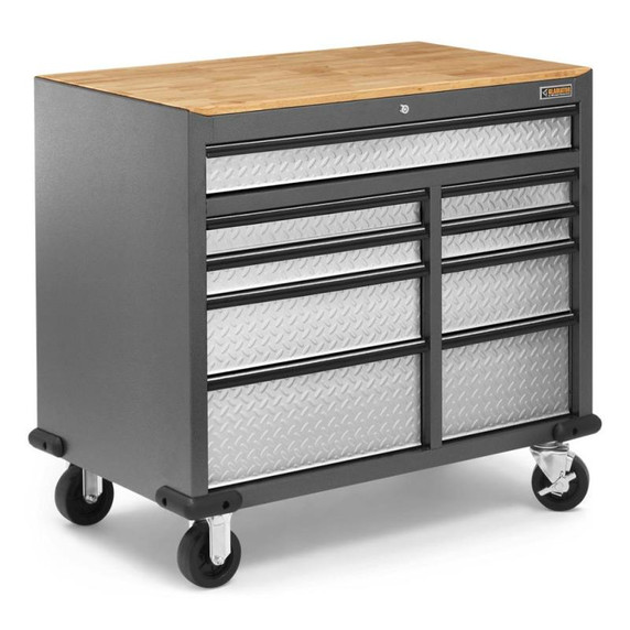 Gladiator® Premier 41 inch (104.1 cm) 9-drawer Mobile Tool Workbench with Solid Wood Top GAMT41HWJG