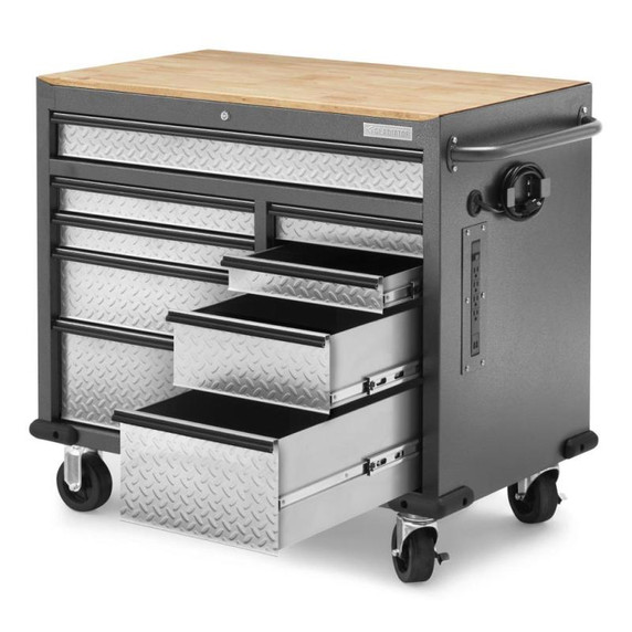 Gladiator® Premier 41 inch (104.1 cm) 9-drawer Mobile Tool Workbench with Solid Wood Top GAMT41HWJG