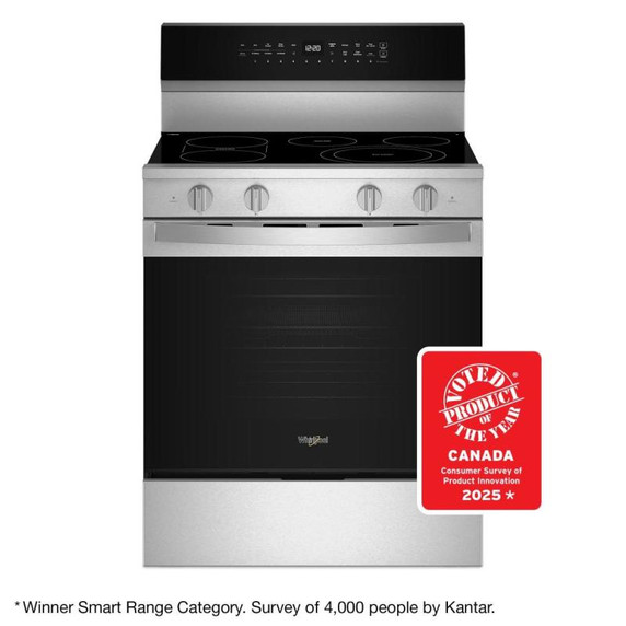 Whirlpool® 30-inch Smart Electric Range with Air Cooking Technology, WipeClean™ Coating, Steam/Self Cleaning, Rapid Preheat 5.3 CuFt Capacity YWFES7530RZ
