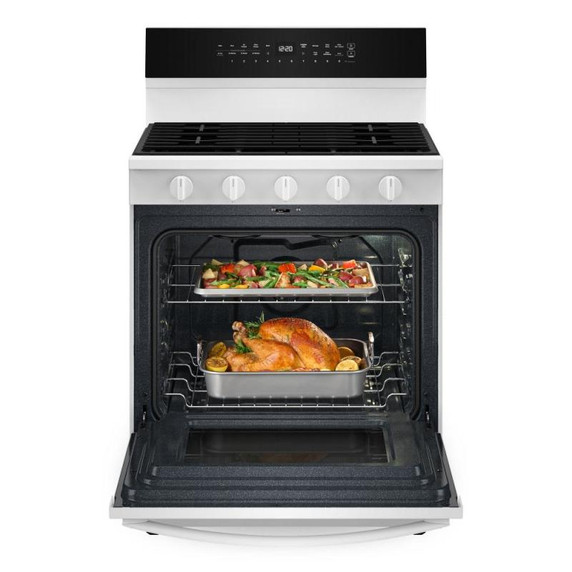 Whirlpool® 30-inch Smart Gas Range with Air Cooking Technology, Steam/Self Cleaning, Rapid Preheat 5.3 CuFt Capacity WFGS7530RW