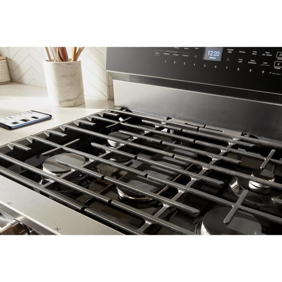 Whirlpool® 30-inch Smart Gas Range with Air Cooking Technology, Steam/Self Cleaning, Rapid Preheat 5.3 CuFt Capacity WFGS7530RB